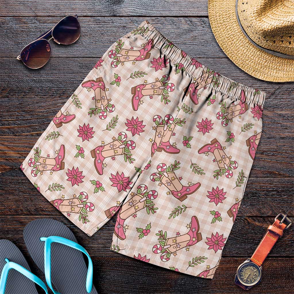 Beige Paniolo Palaka Hawaiian Cowgirl Christmas Shorts for Men - Polynesian Pride