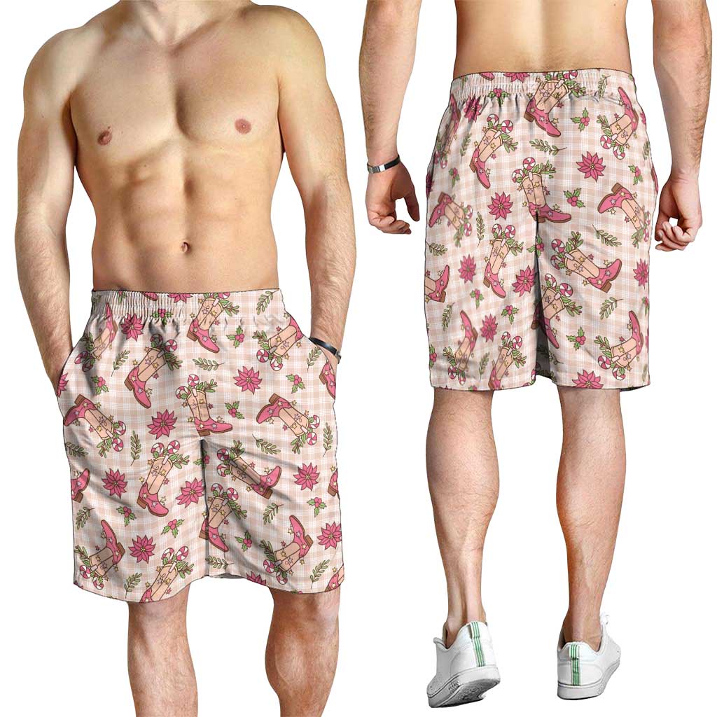 Beige Paniolo Palaka Hawaiian Cowgirl Christmas Shorts for Men - Polynesian Pride