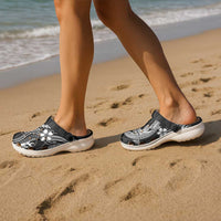 Black Aloha Hawaii Clogs Shoes Polynesian Shark Tattoo With Plumeria - Polynesian Pride