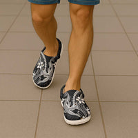 Black Aloha Hawaii Clogs Shoes Polynesian Shark Tattoo With Plumeria - Polynesian Pride