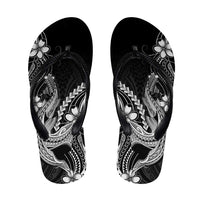 Black Aloha Hawaii Flip Flops Polynesian Shark Tattoo With Plumeria - Polynesian Pride
