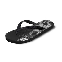 Black Aloha Hawaii Flip Flops Polynesian Shark Tattoo With Plumeria - Polynesian Pride