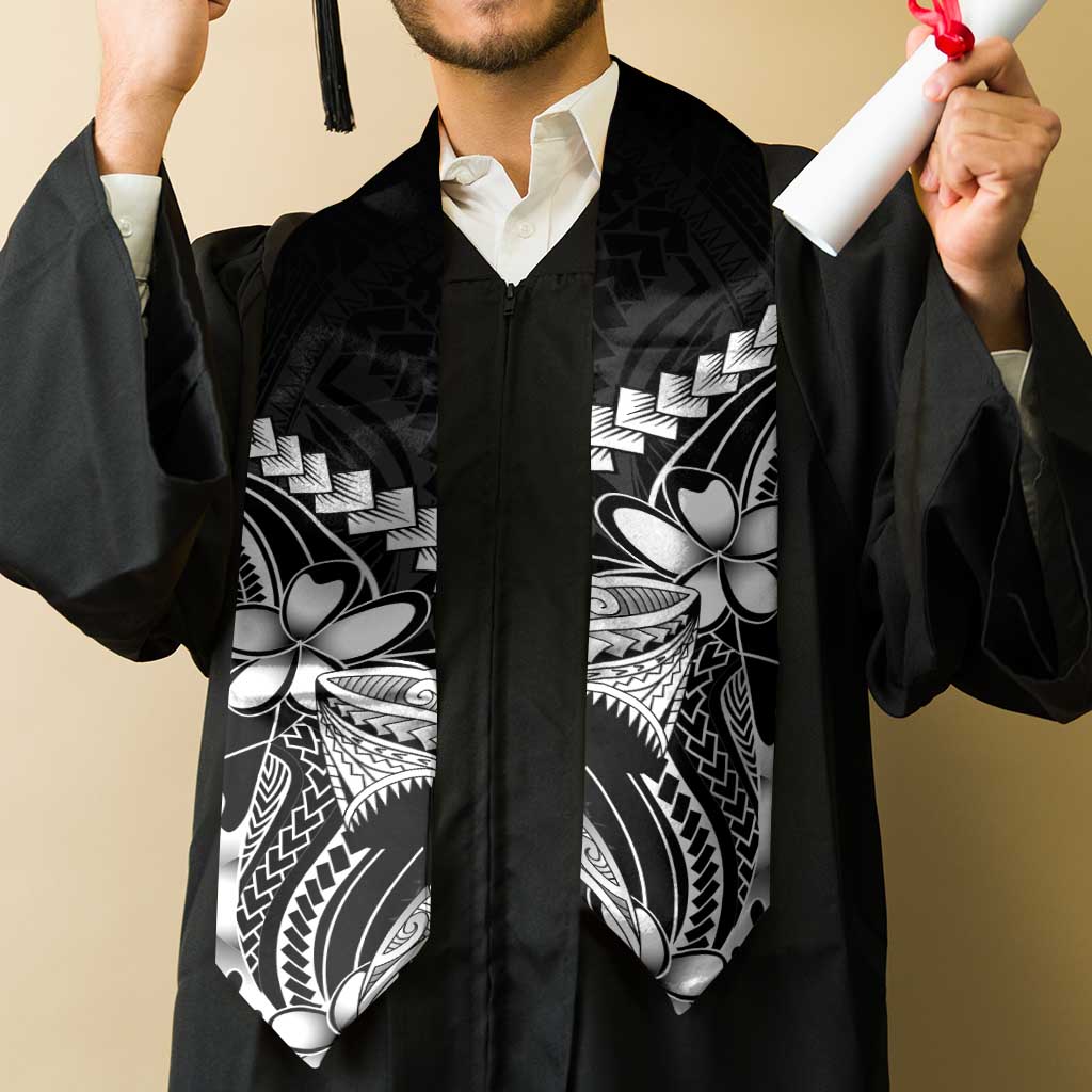 Black Aloha Hawaii Graduation Stole Polynesian Shark Tattoo With Plumeria LT14