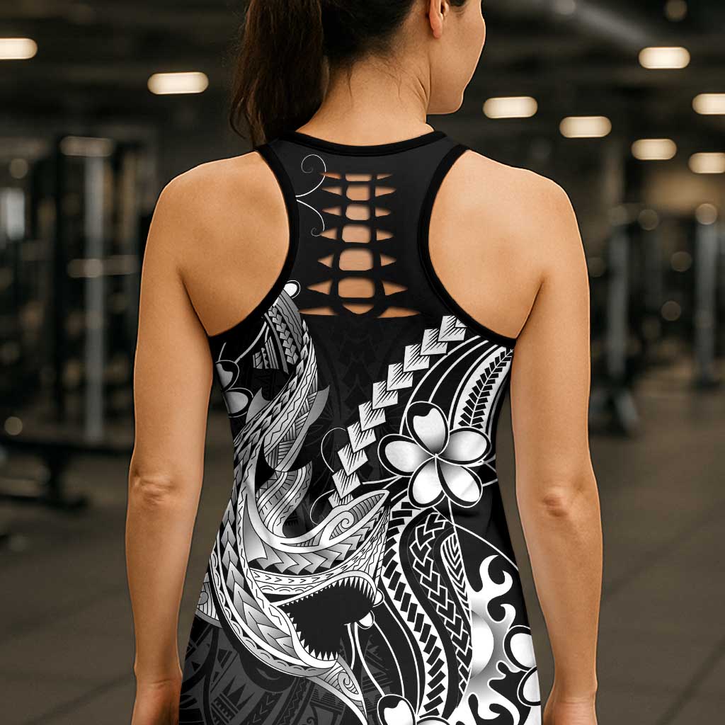 Black Aloha Hawaii Hollow Tank Top Polynesian Shark Tattoo With Plumeria - Polynesian Pride