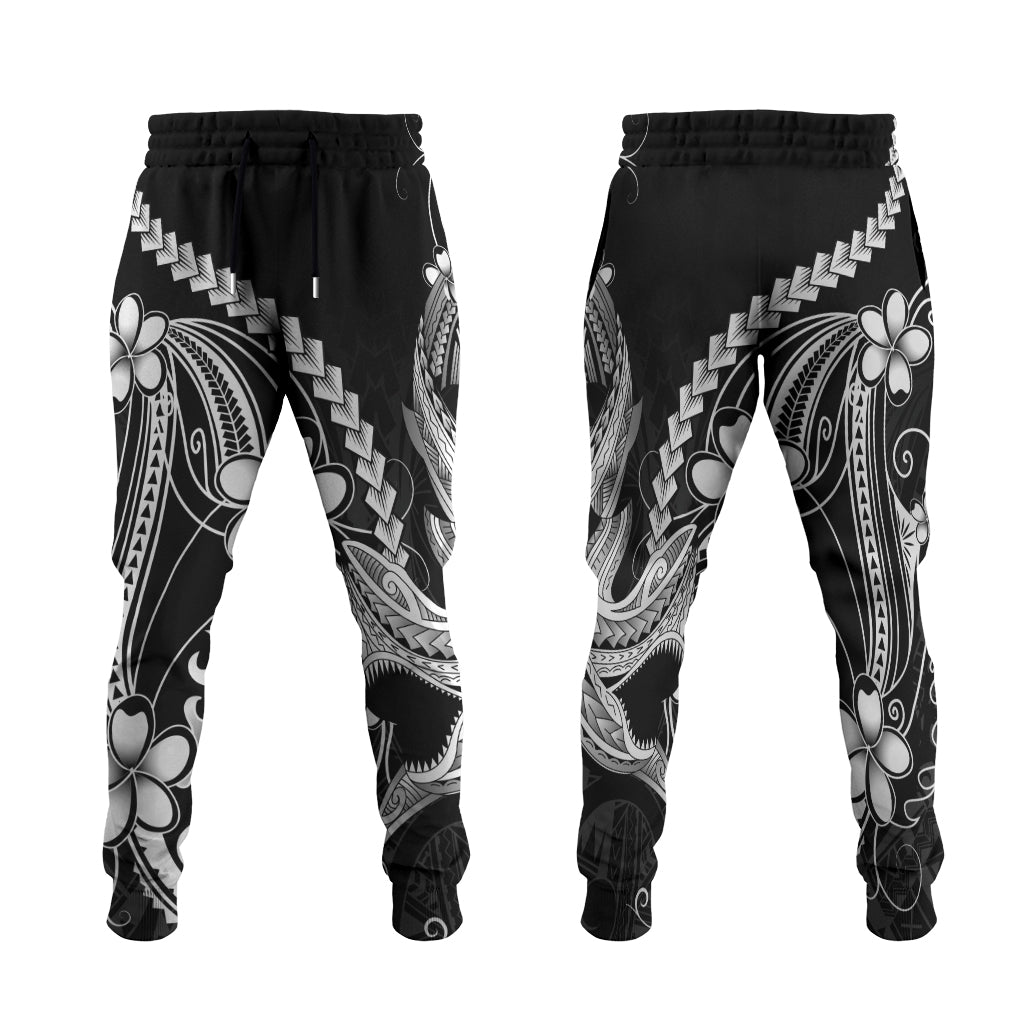 Black Aloha Hawaii Jogger Pants Polynesian Shark Tattoo With Plumeria LT14