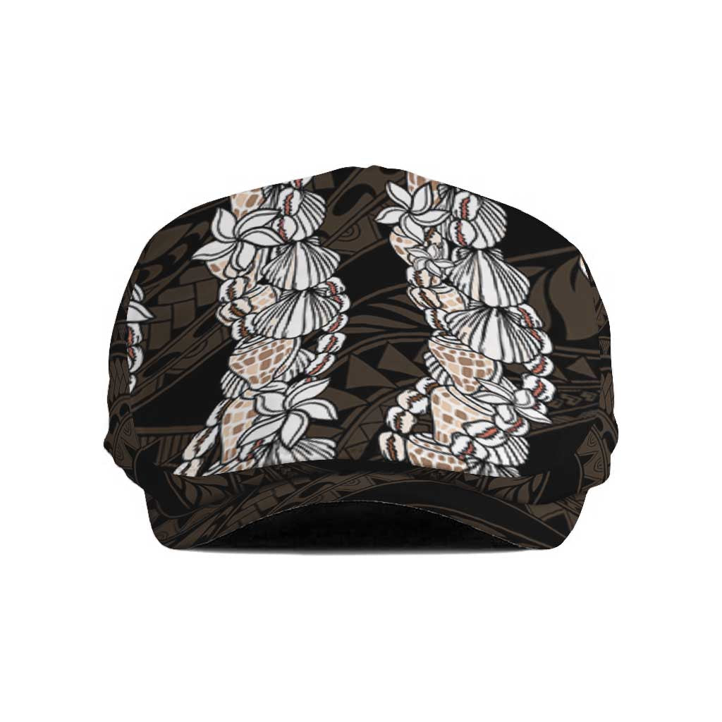 Black and Beige Hawaii Shell Lei Jeff Hat Hawaiian Sunrise Shell Hebrew Cone Plumeria - Polynesian Pride