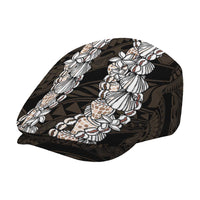 Black and Beige Hawaii Shell Lei Jeff Hat Hawaiian Sunrise Shell Hebrew Cone Plumeria - Polynesian Pride