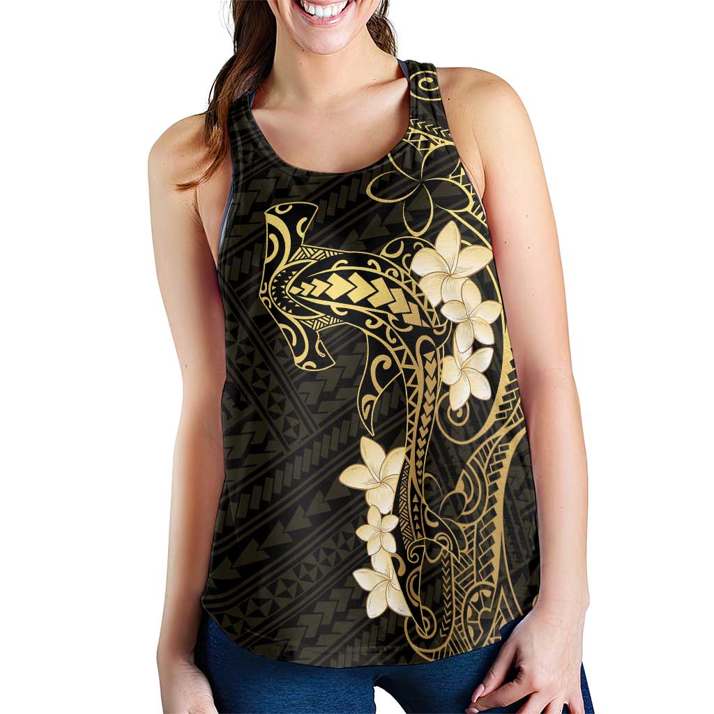 Black and Gold Hawaii Women Racerback Tank Hammerhead Shark Tattoo Curve Polynesian - Polynesian Pride