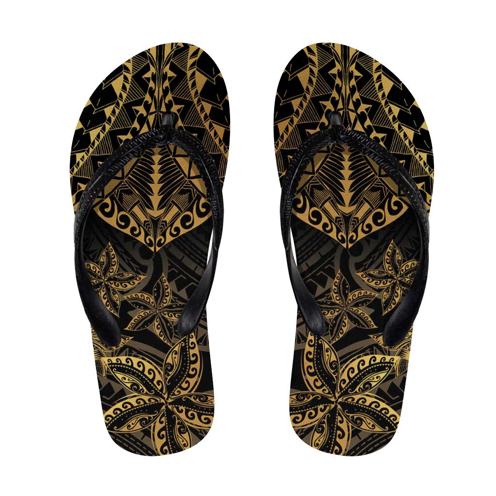 Black and Gold Polynesia Flip Flops Plumeria Tattoo With Polynesian Pattern LT14 Black - Polynesian Pride