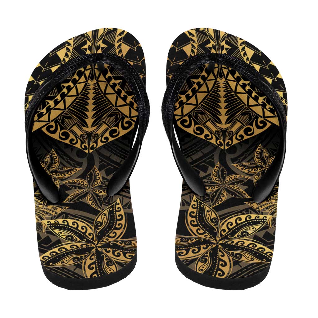 Black and Gold Polynesia Flip Flops Plumeria Tattoo With Polynesian Pattern LT14 - Polynesian Pride