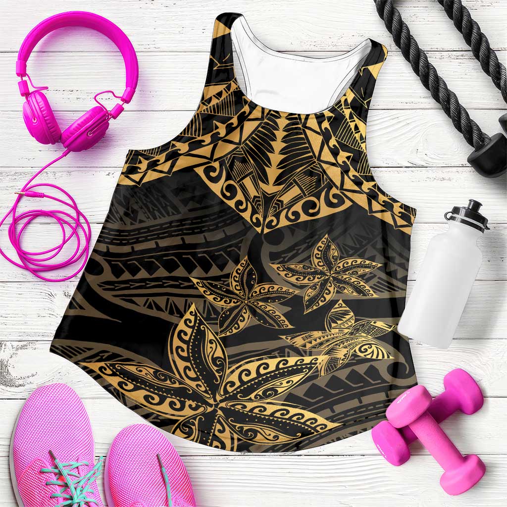 Black and Gold Polynesia Women Racerback Tank Plumeria Tattoo With Polynesian Pattern LT14 Black - Polynesian Pride