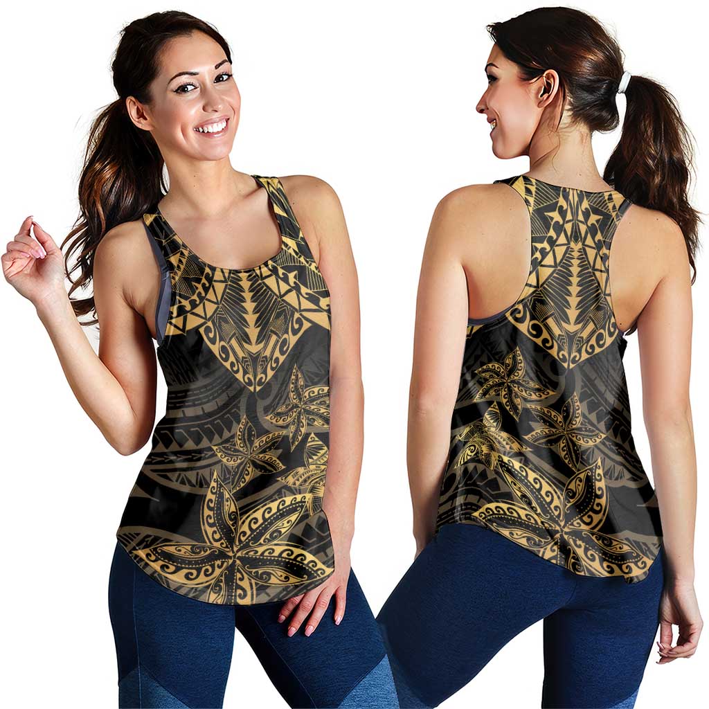 Black and Gold Polynesia Women Racerback Tank Plumeria Tattoo With Polynesian Pattern LT14 - Polynesian Pride