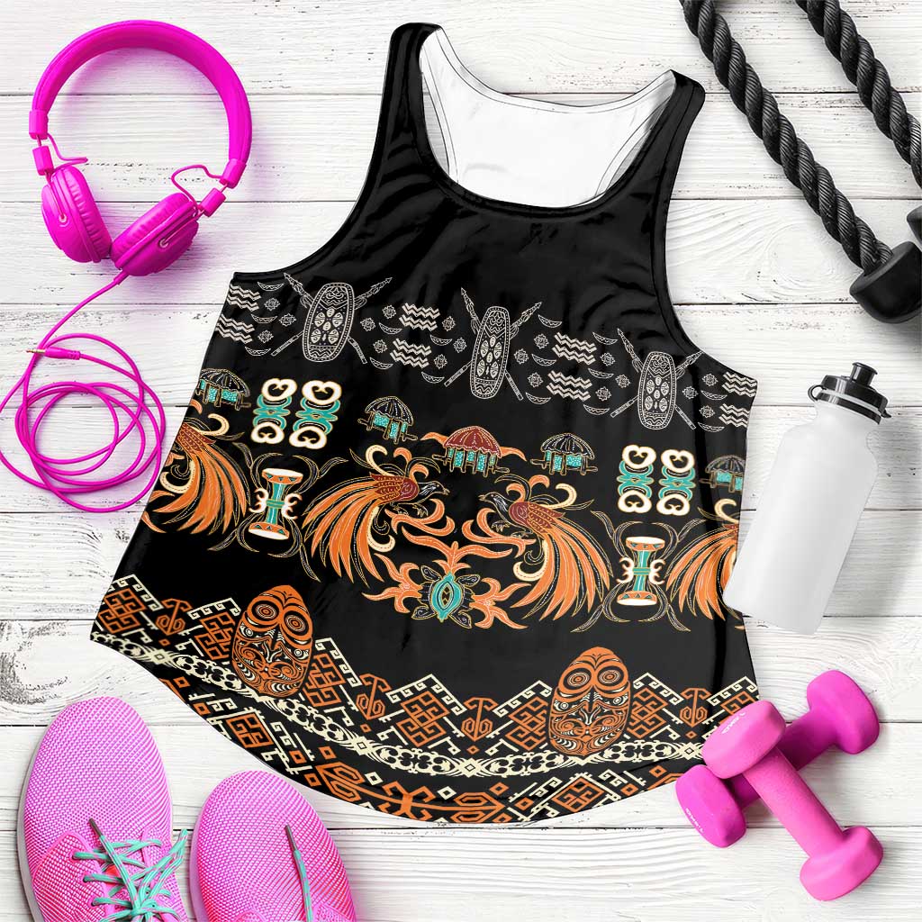 Black Batik Papua-inspired Pattern Women Racerback Tank LT9 Black - Polynesian Pride