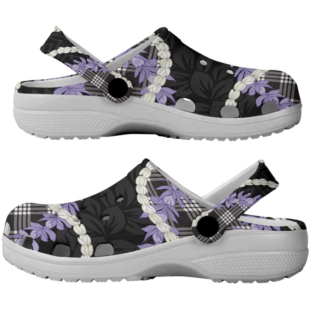 Black Hawaii Palaka Honohono Pikake Clogs Shoes Hawaiian Orchid Lei Polynesian Pattern - Polynesian Pride