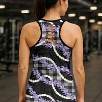 Black Hawaii Palaka Honohono Pikake Hollow Tank Top Hawaiian Orchid Lei Polynesian Pattern - Polynesian Pride