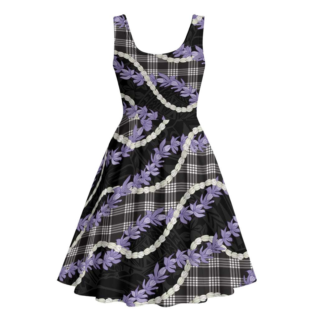 Black Hawaii Palaka Honohono Pikake Midi Dress Hawaiian Orchid Lei Polynesian Pattern - Polynesian Pride