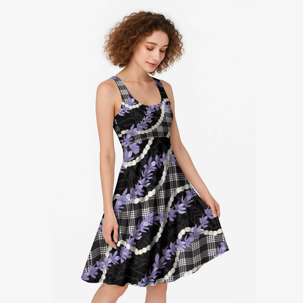 Black Hawaii Palaka Honohono Pikake Midi Dress Hawaiian Orchid Lei Polynesian Pattern - Polynesian Pride