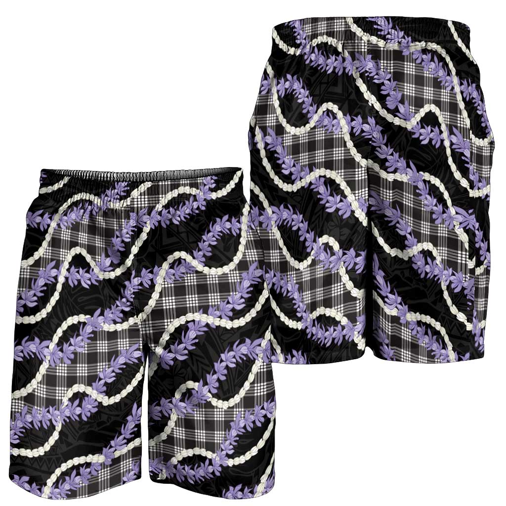 Black Hawaii Palaka Honohono Pikake Shorts for Men Hawaiian Orchid Lei Polynesian Pattern - Polynesian Pride