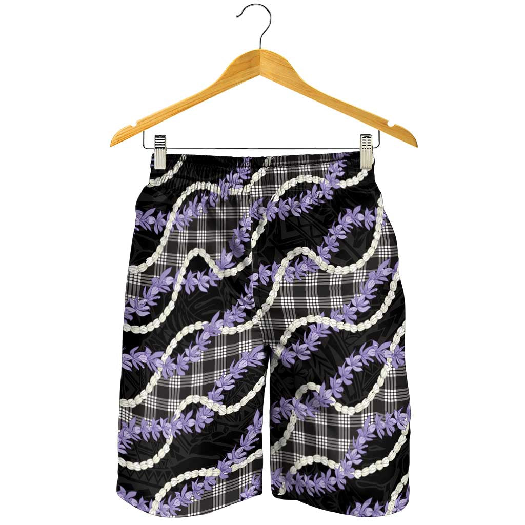 Black Hawaii Palaka Honohono Pikake Shorts for Men Hawaiian Orchid Lei Polynesian Pattern - Polynesian Pride