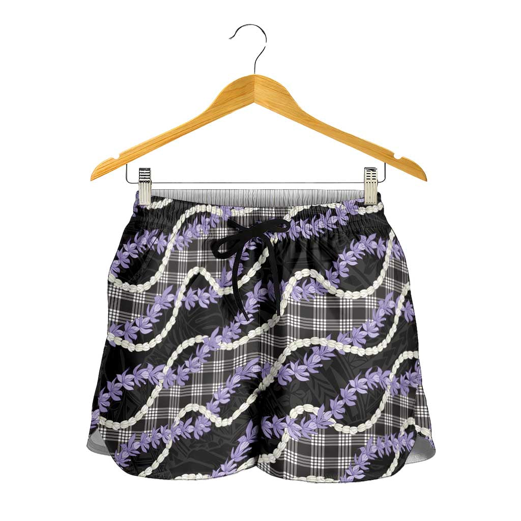 Black Hawaii Palaka Honohono Pikake Shorts for Women Hawaiian Orchid Lei Polynesian Pattern - Polynesian Pride