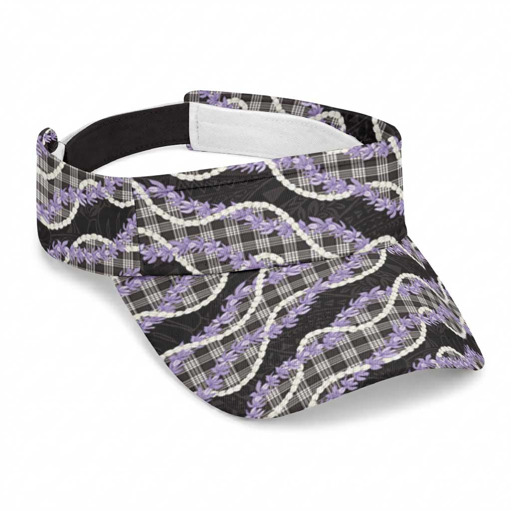 Black Hawaii Palaka Honohono Pikake Sun Visor Cap Hawaiian Orchid Lei Polynesian Pattern