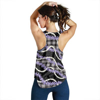 Black Hawaii Palaka Honohono Pikake Women Racerback Tank Hawaiian Orchid Lei Polynesian Pattern - Polynesian Pride
