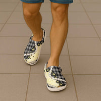 Black Palaka Hawaii Clogs Shoes Kukui Nut Pikake Lei Hawaiian Tapa Pattern - Polynesian Pride