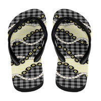 Black Palaka Hawaii Flip Flops Kukui Nut Pikake Lei Hawaiian Tapa Pattern - Polynesian Pride