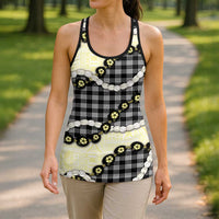 Black Palaka Hawaii Hollow Tank Top Kukui Nut Pikake Lei Hawaiian Tapa Pattern - Polynesian Pride