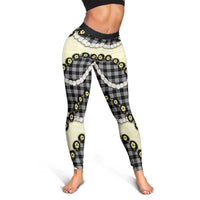 Black Palaka Hawaii Leggings Kukui Nut Pikake Lei Hawaiian Tapa Pattern - Polynesian Pride