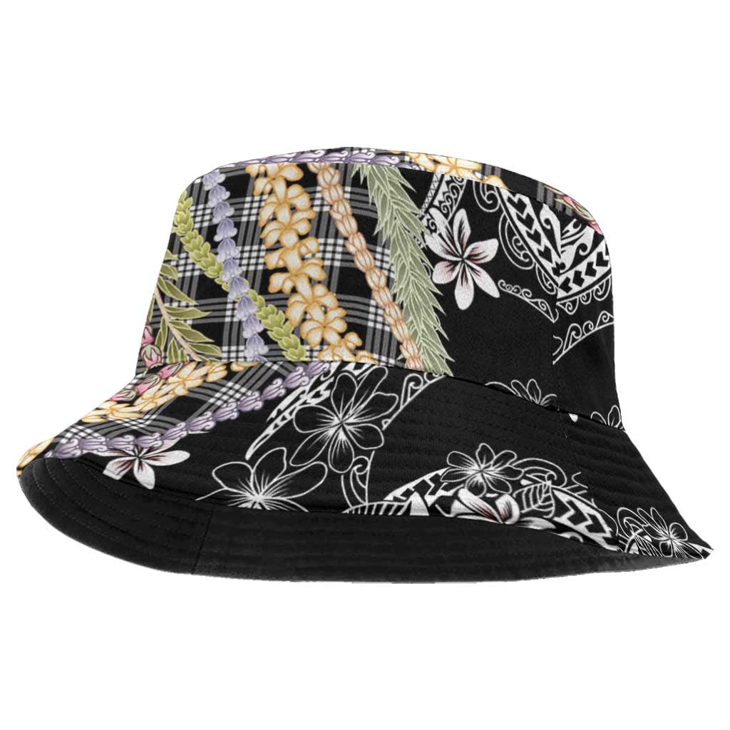 Black Palaka Hawaii Leis Bucket Hat Hawaiian-plaid Elegant Tropical Vibes LT14 One Size Black - Polynesian Pride