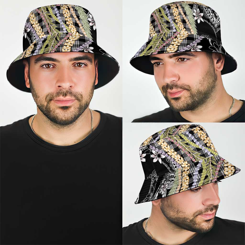 Black Palaka Hawaii Leis Bucket Hat Hawaiian-plaid Elegant Tropical Vibes LT14 - Polynesian Pride