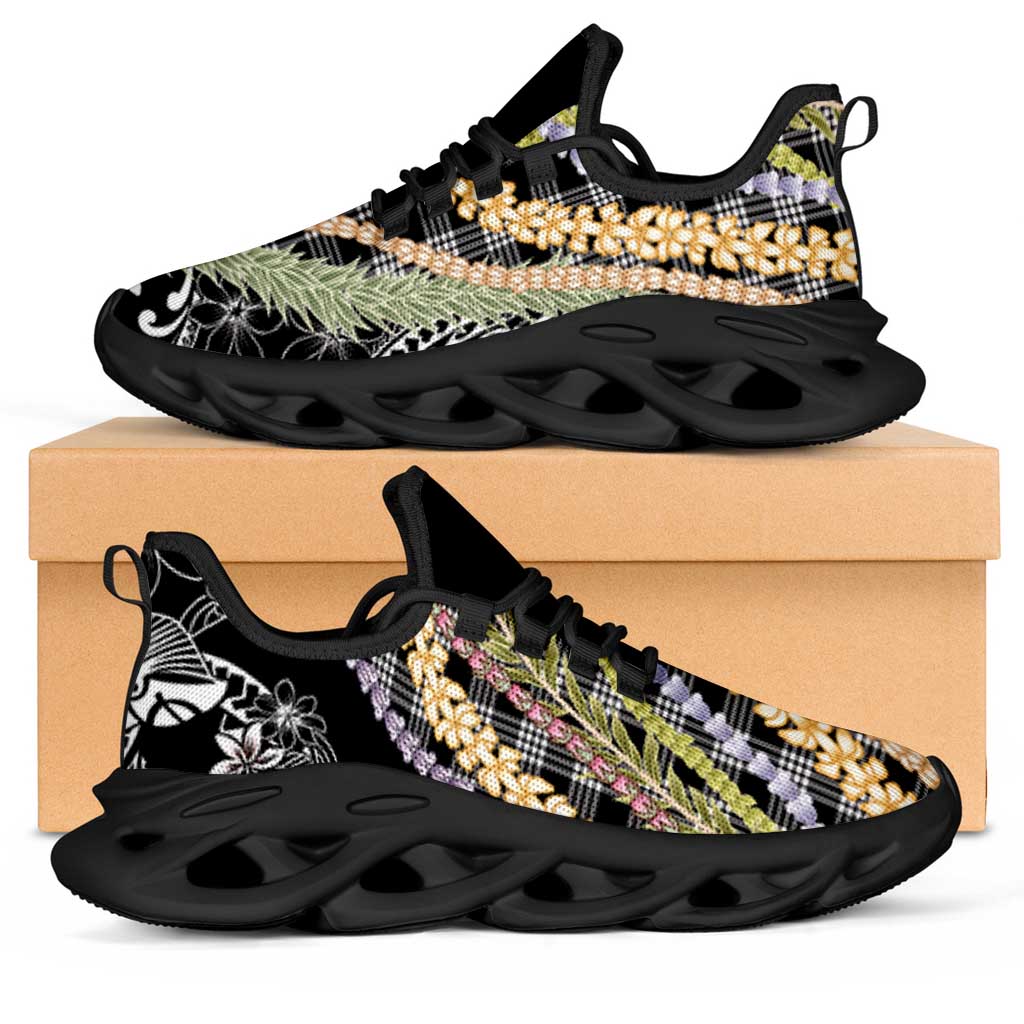Black Palaka Hawaii Leis Clunky Sneakers Hawaiian-plaid Elegant Tropical Vibes