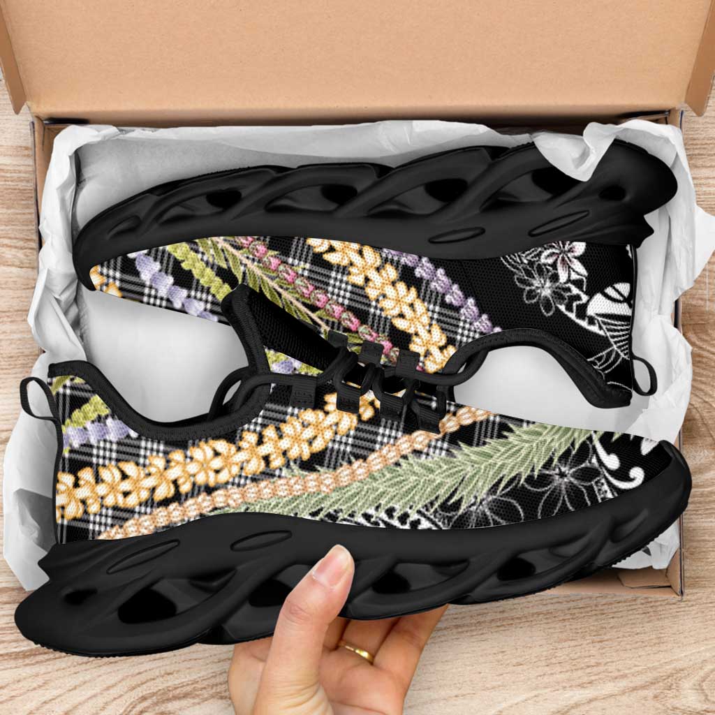 Black Palaka Hawaii Leis Clunky Sneakers Hawaiian-plaid Elegant Tropical Vibes