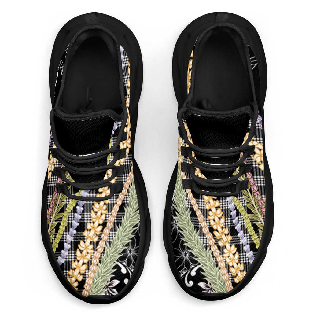 Black Palaka Hawaii Leis Clunky Sneakers Hawaiian-plaid Elegant Tropical Vibes