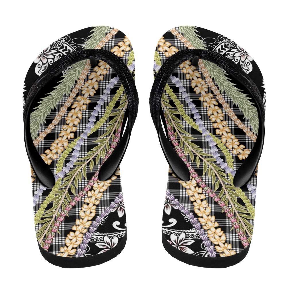 Black Palaka Hawaii Leis Flip Flops Hawaiian-plaid Elegant Tropical Vibes LT14 - Polynesian Pride