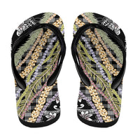 Black Palaka Hawaii Leis Flip Flops Hawaiian-plaid Elegant Tropical Vibes LT14 - Polynesian Pride