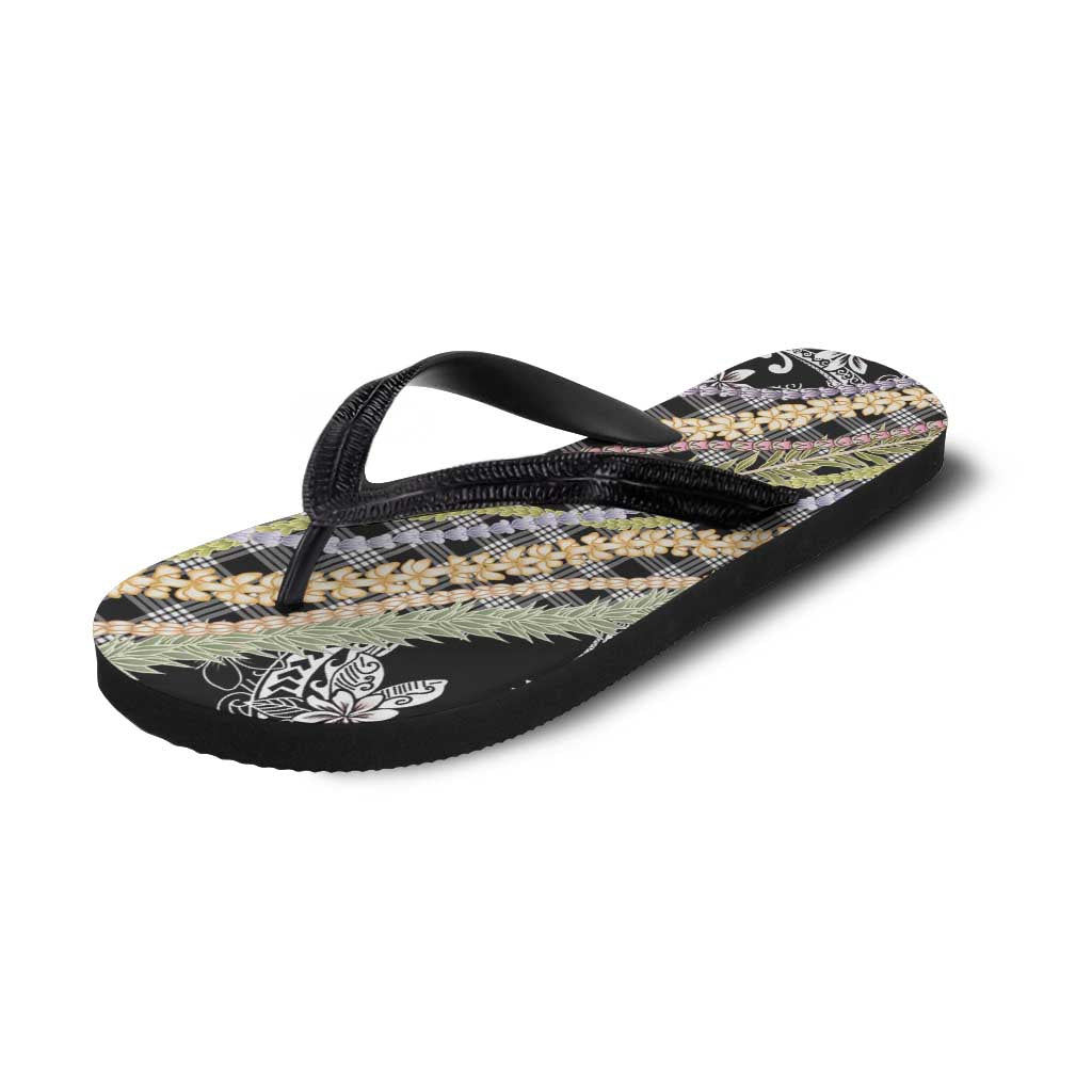 Black Palaka Hawaii Leis Flip Flops Hawaiian-plaid Elegant Tropical Vibes LT14 - Polynesian Pride