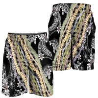 Black Palaka Hawaii Leis Shorts for Men Hawaiian-plaid Elegant Tropical Vibes - Polynesian Pride