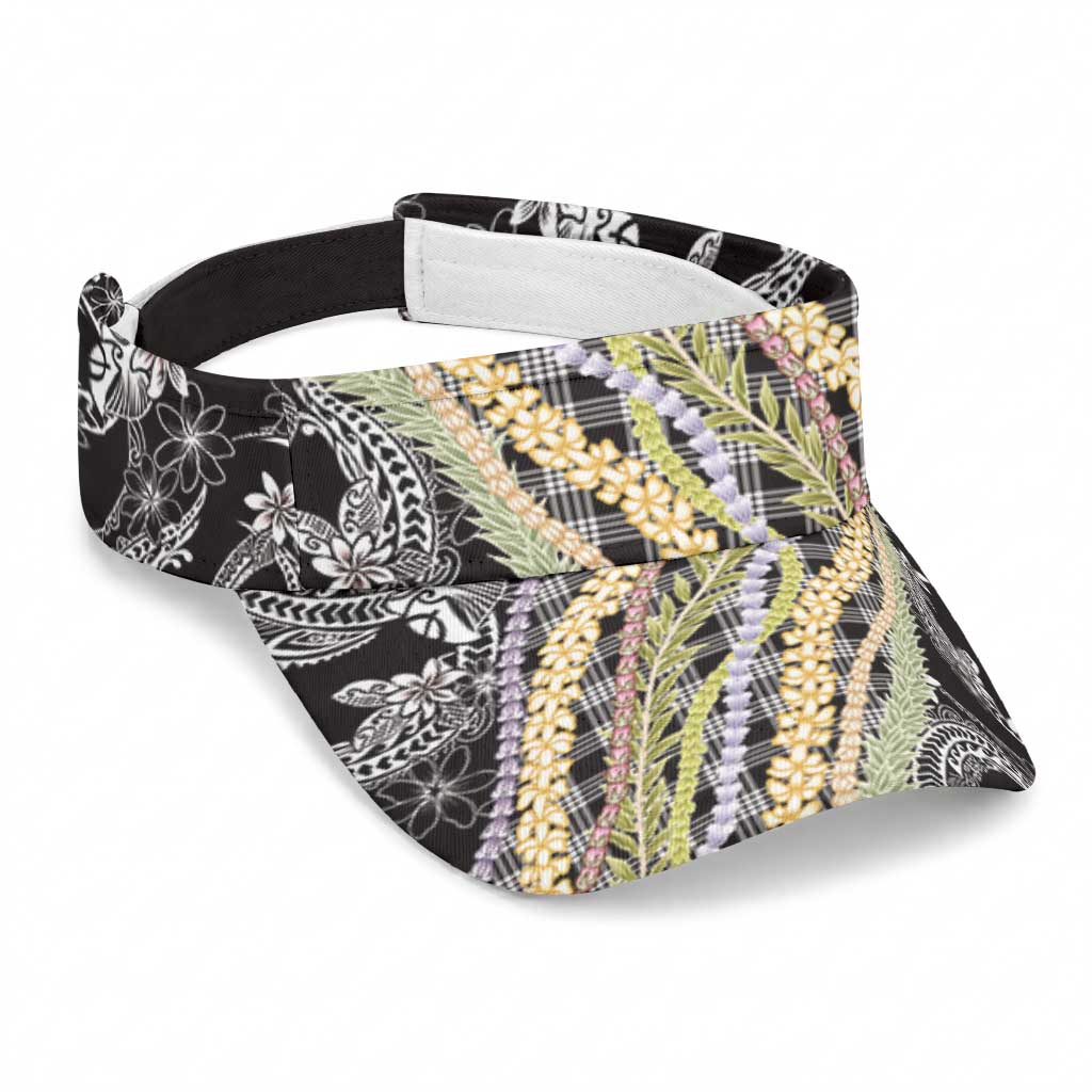 Black Palaka Hawaii Leis Sun Visor Cap Hawaiian-plaid Elegant Tropical Vibes