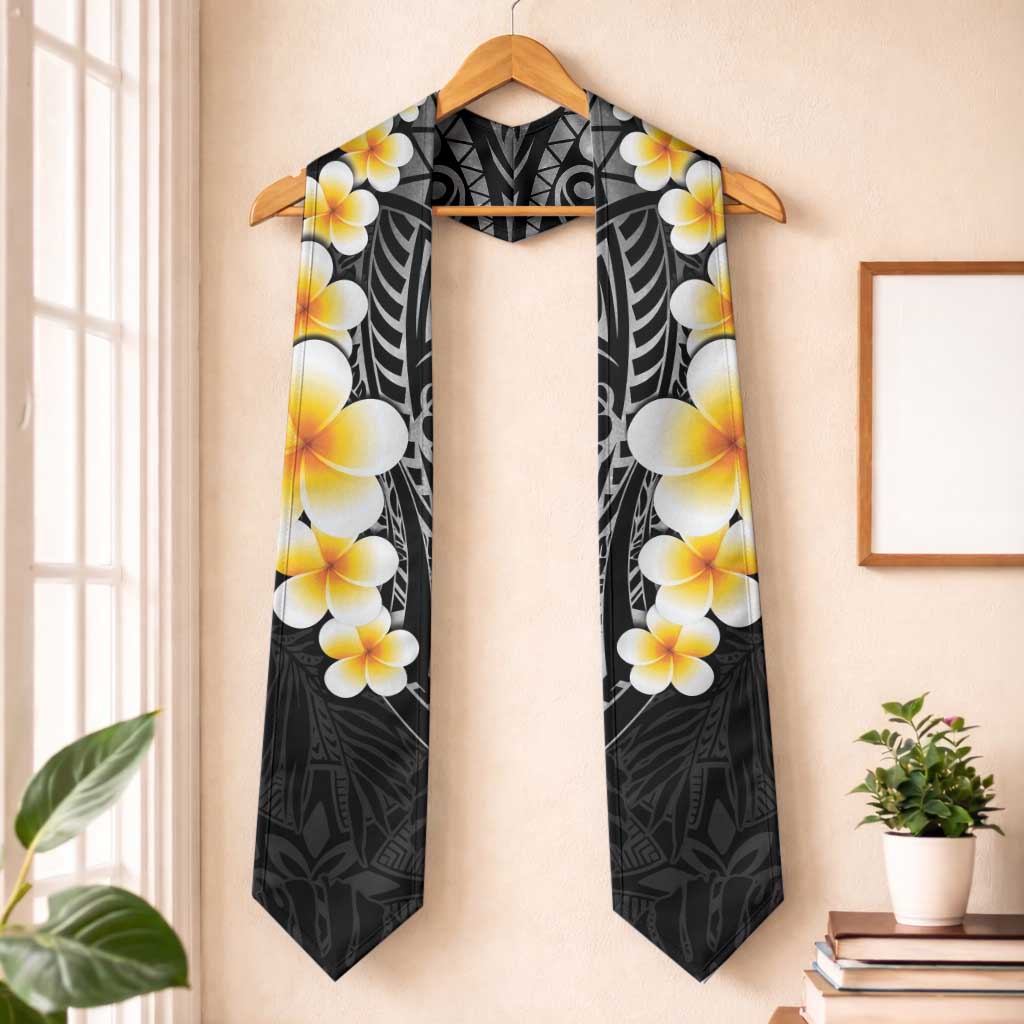 Black Polynesia Graduation Stole Plumeria Tropical Leaves With Galaxy Polynesian Art LT14 One Size Black - Polynesian Pride