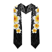 Black Polynesia Graduation Stole Plumeria Tropical Leaves With Galaxy Polynesian Art LT14 - Polynesian Pride