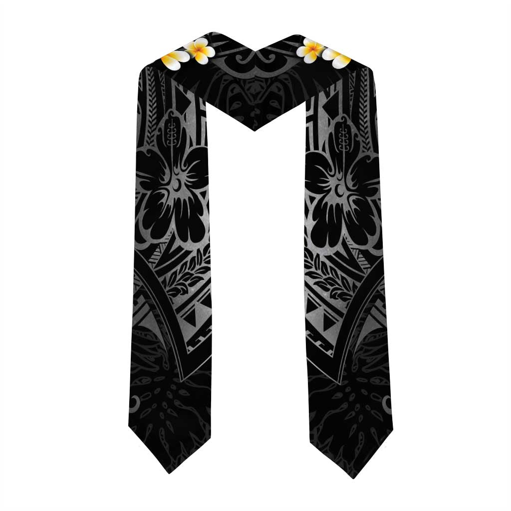 Black Polynesia Graduation Stole Plumeria Tropical Leaves With Galaxy Polynesian Art LT14 - Polynesian Pride