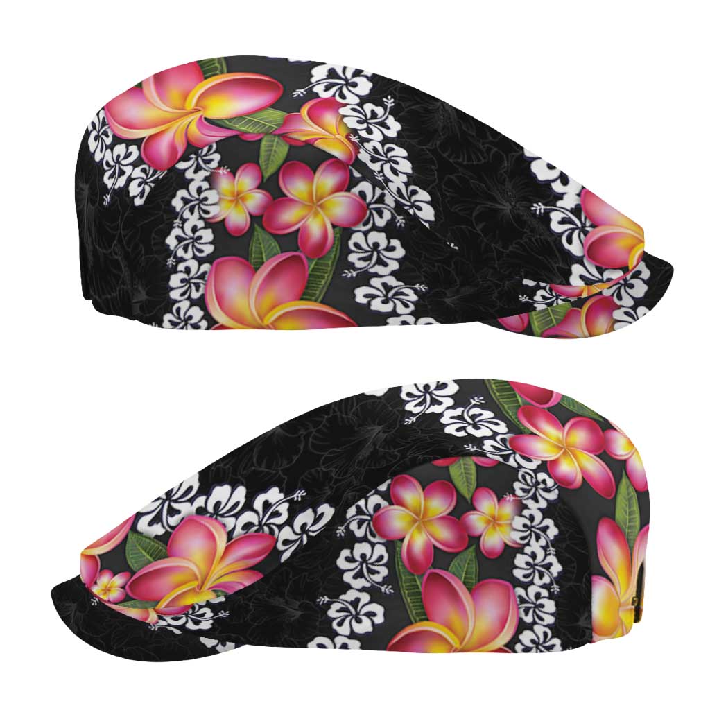 Black Polynesia Jeff Hat Plumeria With Hibiscus Pattern Tropical Vibes - Polynesian Pride