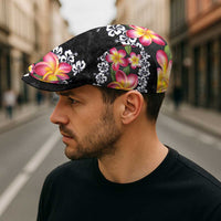Black Polynesia Jeff Hat Plumeria With Hibiscus Pattern Tropical Vibes - Polynesian Pride