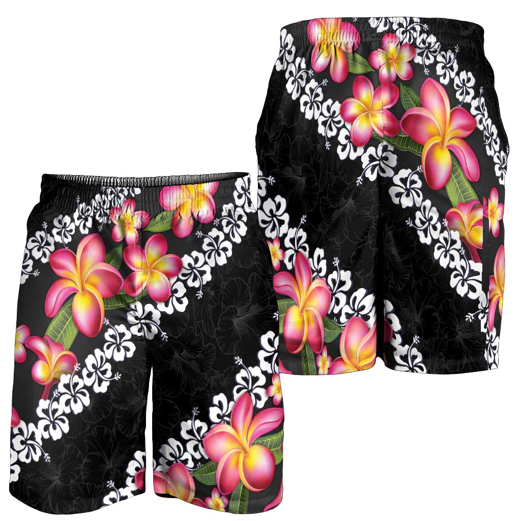 Black Polynesia Shorts for Men Plumeria With Hibiscus Pattern Tropical Vibes LT14 - Polynesian Pride