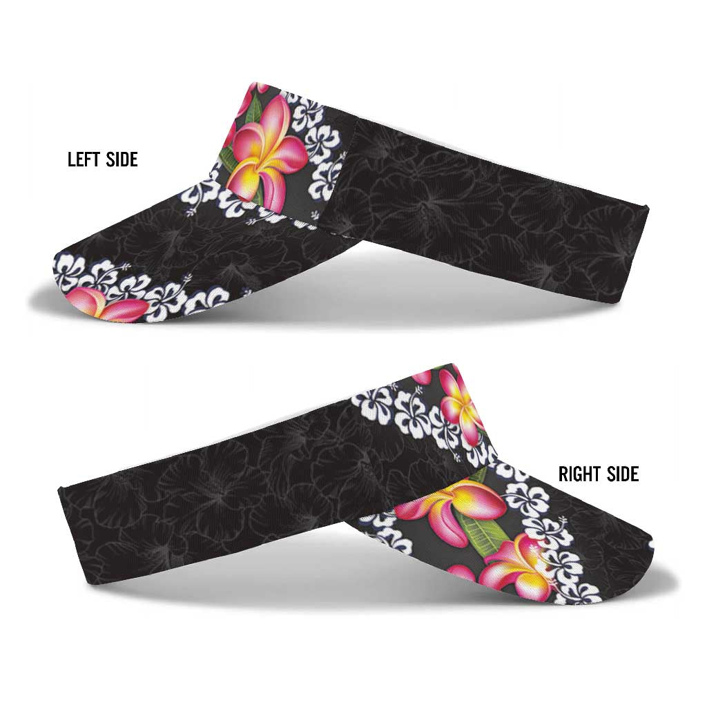 Black Polynesia Sun Visor Cap Plumeria With Hibiscus Pattern Tropical Vibes LT14 - Polynesian Pride