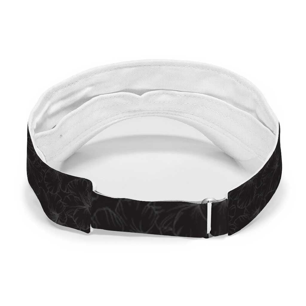 Black Polynesia Sun Visor Cap Plumeria With Hibiscus Pattern Tropical Vibes LT14 - Polynesian Pride
