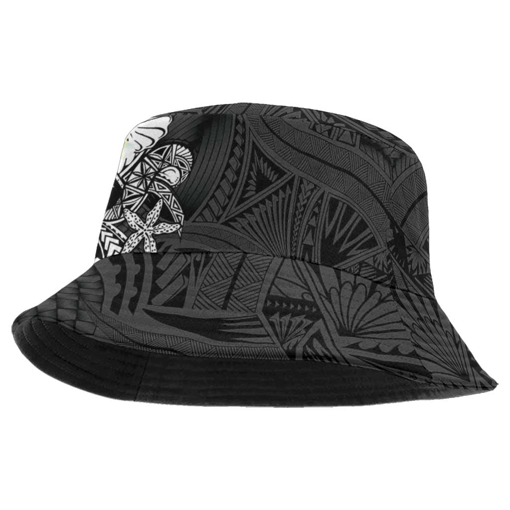 Black Samoa Tattoo Bucket Hat Plumeria Samoan Ocean Tatau Pattern - Polynesian Pride