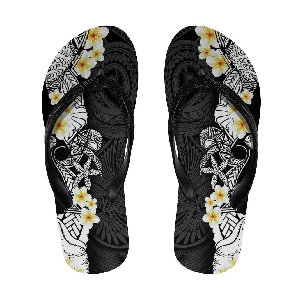 Black Samoa Tattoo Flip Flops Plumeria Samoan Ocean Tatau Pattern - Polynesian Pride
